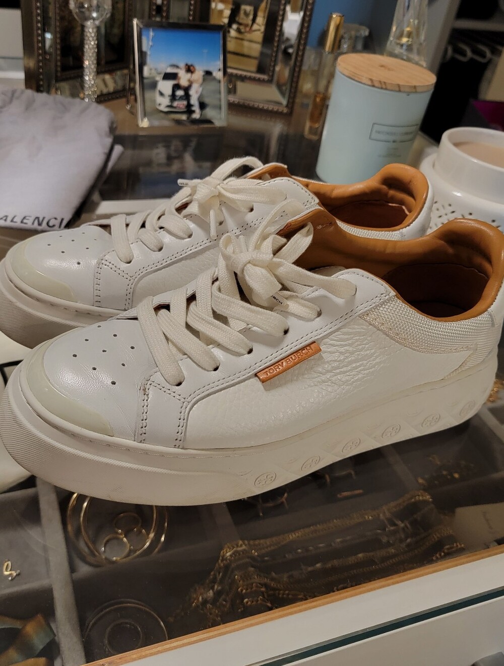 Tory Burch Ladybug White Leather Platform Sneakers